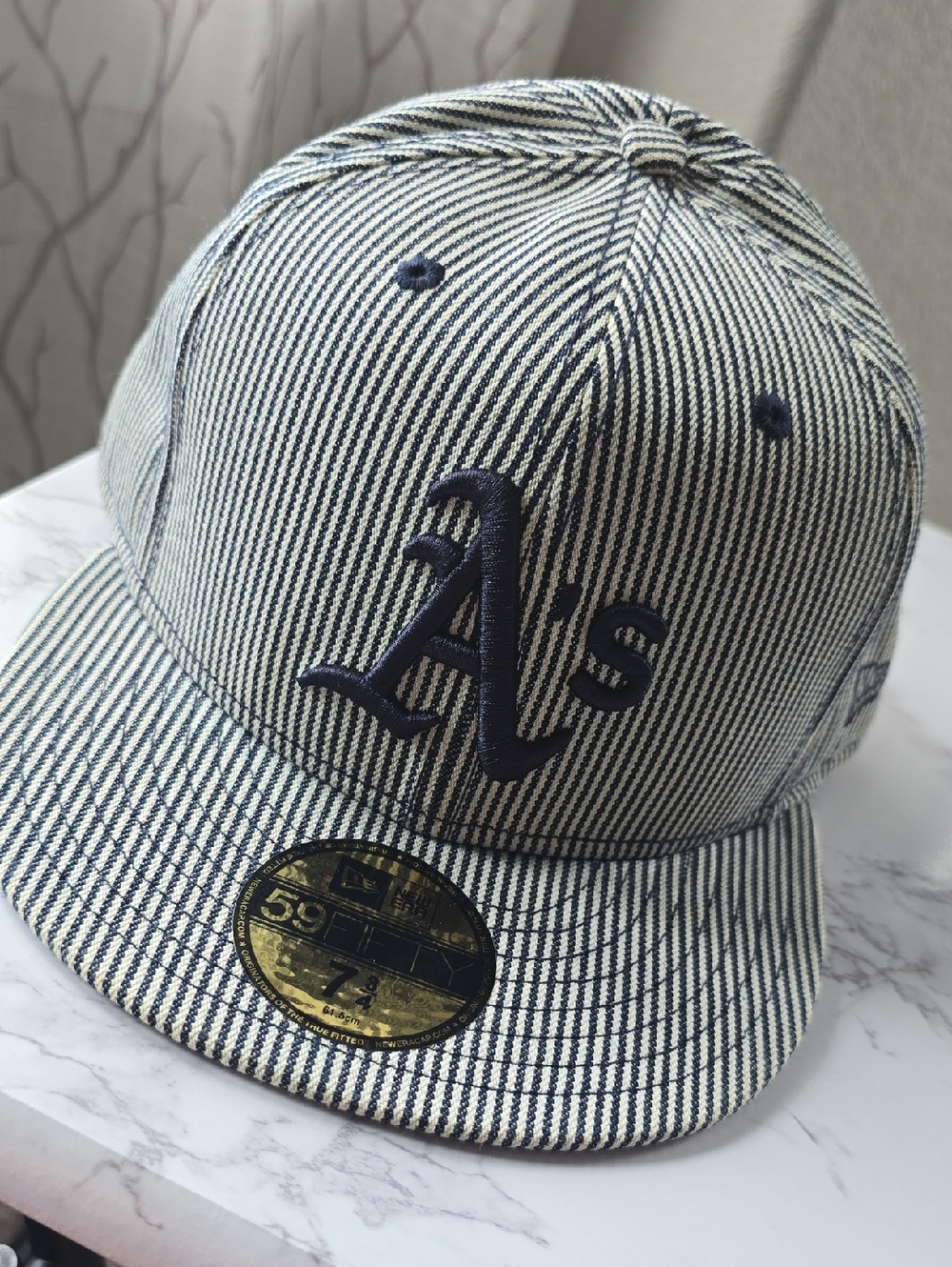 A's Striped Blue & White Baseball Cap